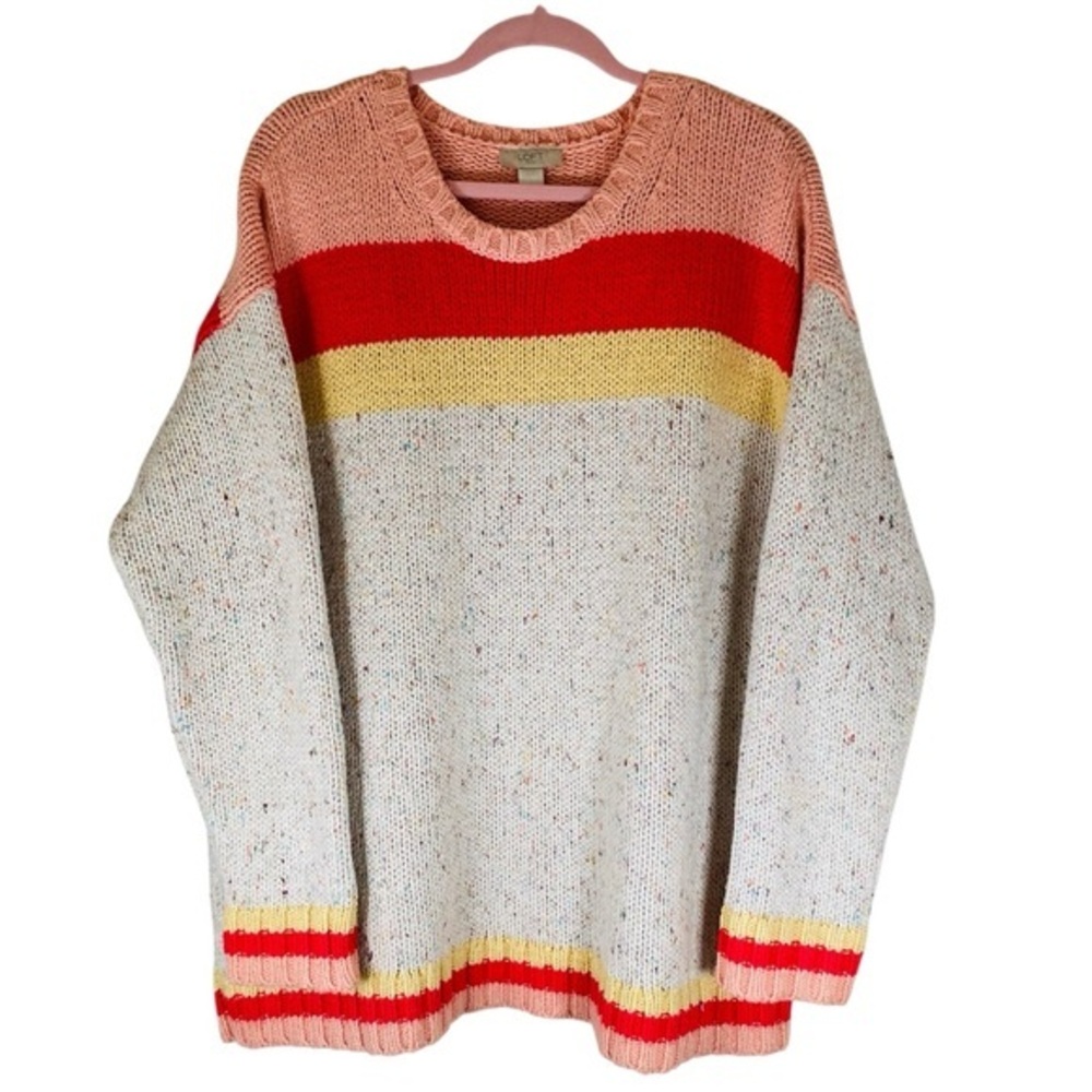 LOFT Pink Marled Striped Sweater Tunic XL
